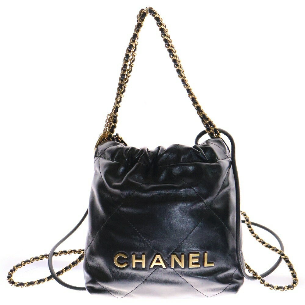 CHANEL(シャネル) サイズ:- シャネル22 ミニ ショルダーバッグ チェーンバッグ ブラック ゴールド金具 シャイニーカーフスキン プレートシリアル【中古】【程度A】【カラーブラック】【取扱店舗新宿】のサムネイル
