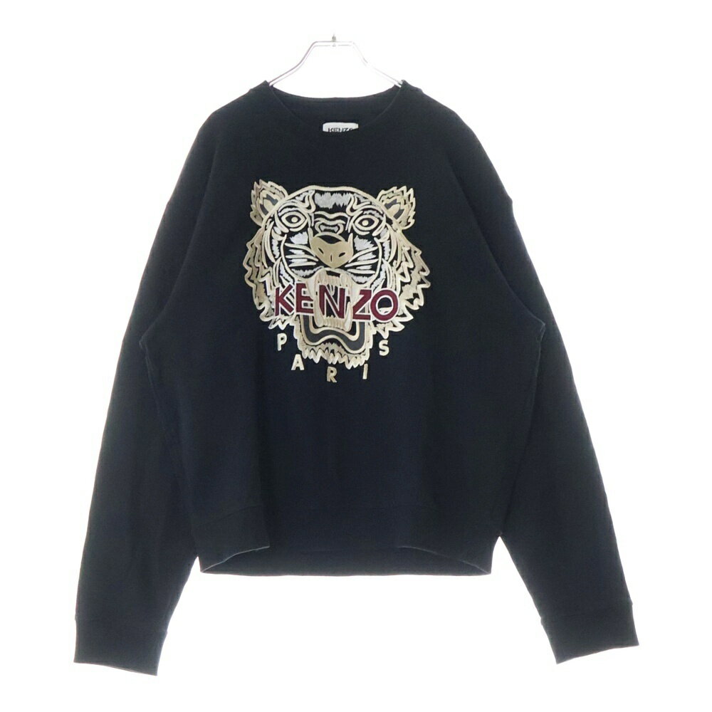 KENZO(ケンゾー) サイズ:XL 21AW Pearl Tiger Head Embroidered Pattern Sweat Shirt エンブロイダード タイガー バラエティー スウェットトレーナー ブラック FA65SW1114XV【中古】【程度A】【カラーブラック】【取扱店舗BRING THRIFT CLOSET 幕張店】