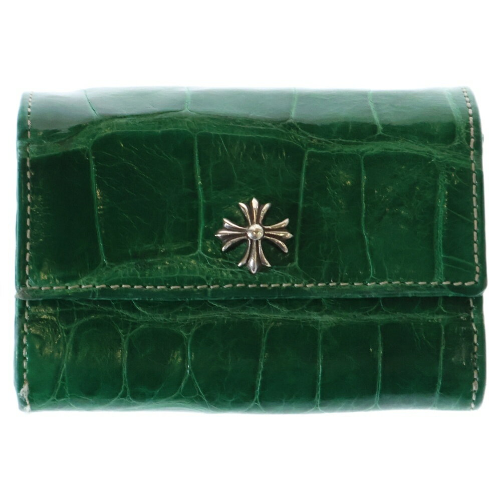 CHROME HEARTS(クロムハーツ) TINY WALLET タイニーウォレット CHプラスボタンクロコアリゲーター財布【中古】【程度B】【カラーグリーン...