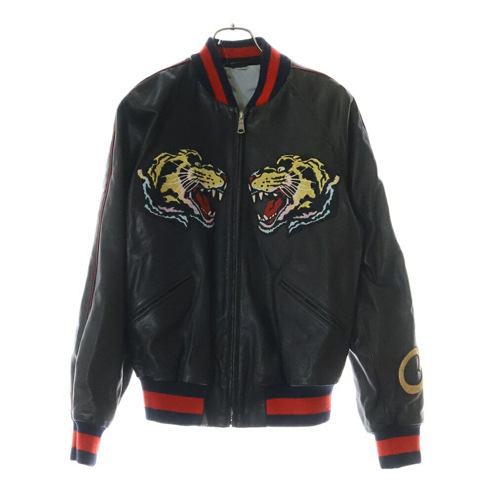 GUCCI(グッチ) サイズ:46 18AW DIY タイガー ボンバージャケット スパンコール ブラック レザー【中古】【程度B】【カラーブラック】【オンライン限定商品】