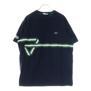 LACOSTE(ラコステ) サイズ:L Stripe Print Crew Neck T-Shirt ロゴ刺繍半袖Tシャツ ネイビー TH5166【中古】【程度B】【カラーネイビー】【取扱店舗BRING THRIFT CLOSET 幕張店】
