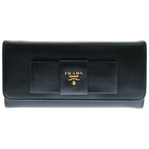 PRADA(プラダ) SAFFIANO FIOCCO サフィアーノ リボン レザーロングウォレット 長財布 ブラック 1M1132【中古】【程度B】【カラーブラック】【取扱店舗BRING THRIFT CLOSET 幕張店】