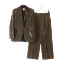 HERMES(エルメス) サイズ:40 ヘリンボーン レザー切り替え セットアップ ウール×カシミヤ サイズ40 ヴィンテージ レディース【中古】【程度B】【カ...