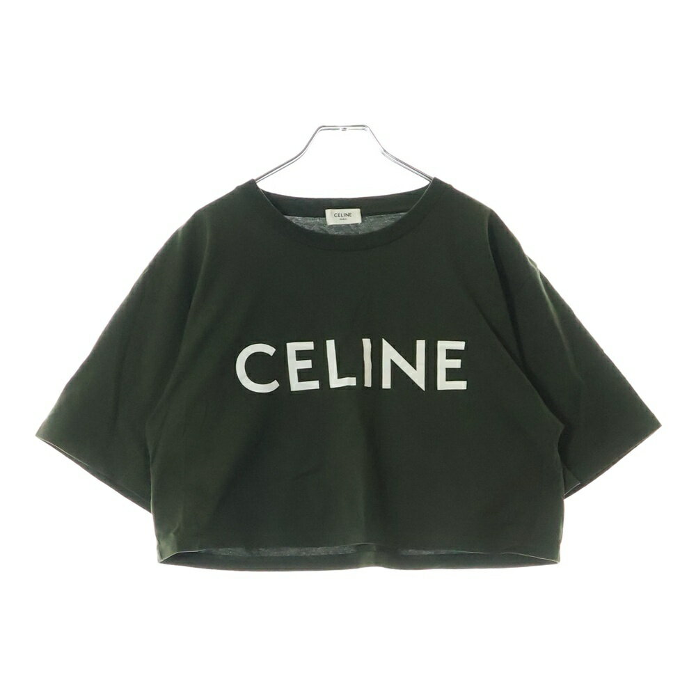 CELINE(セリーヌ) サイズ:M T-Shirt クロップド ロゴプリント半袖Tシャツ レディース カーキ 2X761671Q【中古】【程度A】【カラーグリーン】【取扱店舗渋谷】のサムネイル