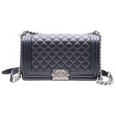 CHANEL(シャネル) ボーイシャネル25 ブラック キャビアスキン シルバー金具 ショルダーバッグ【中古】【程度A】【カラーブラック】【取扱店舗BRING京都河原町店】