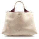 TOD'S(トッズ) サイズ:- T-timeless Tタイムレス レザーハンドバッグ ベージュ×レッド【中古】【程度B】【カラーベージュ】【オンライン限定商品】