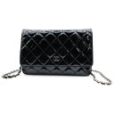 CHANEL(シャネル) サイズ:- チェーンウォレット ショルダーバッグ シルバー金具 パテントレザー エナメル ブラック A33814【中古】【程度B】【カラーブラック】【取扱店舗BRING京都河原町店】