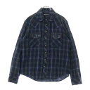 CHROME HEARTS(クロムハーツ) サイズ:S WESTN ウエスタンボタン 袖クロスパッチレザー 切替クロスボールボタンチェック長袖シャツ ブラック/ネイビー【中古】【程度B】【カラーブラック】【取扱店舗渋谷】
