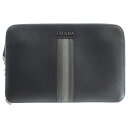 PRADA(プラダ) ロゴプレート サフィアーノレザー ハンド クラッチバッグ シルバー金具 ブラック 2VF052【中古】【程度A】【カラーブラック】【取扱店舗WASTE_NOT名古屋店】