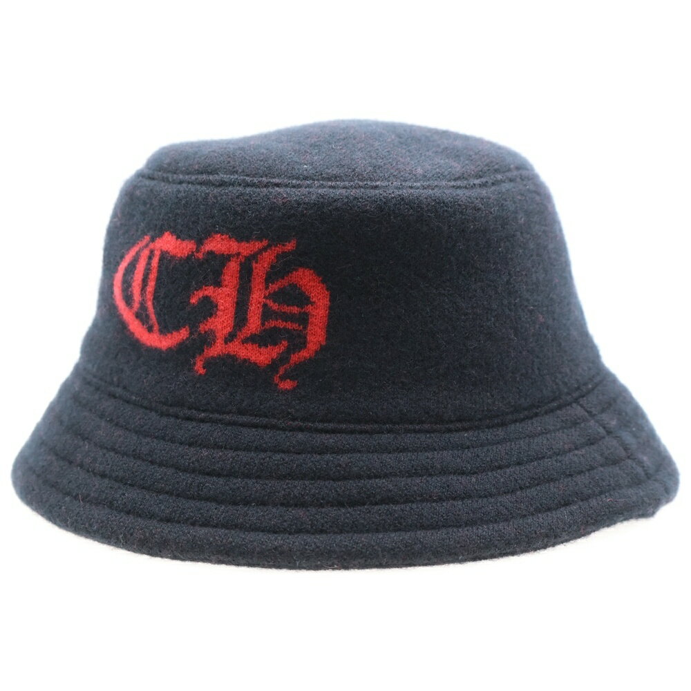 CHROME HEARTS(クロムハーツ) サイズ:L U BUCKET JACOUARD KNIT CH CHロゴ カシミアバケットハット ブラック/レッド【...