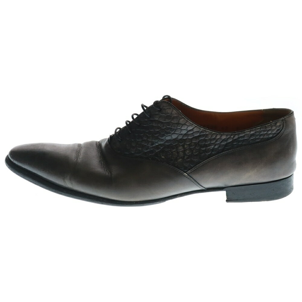 Santoni(サントーニ) サイズ:9 クロコ切替 プレーントゥ レースアップ ドレスシューズ グレー 16039【中古】【程度B】【カラーグレー】【オンライン限定商品】