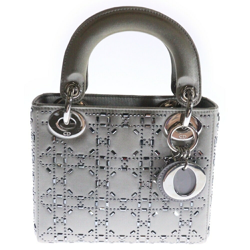 Christian Dior(クリスチャンディオール) レディディオール ミニ サテン グレー ラインストーン 2wayハンドバッグ ショルダーバッグ【中古】【程度A】【カラーグレー】【取扱店舗BRING大宮店】