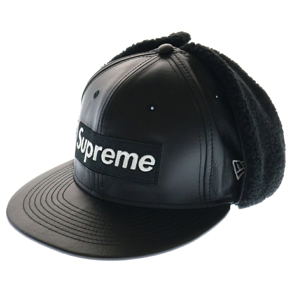 SUPREME(シュプリーム) サイズ:7 1/2 22AW ×NEW ERA Leather Earflap Box Logo レザー イヤーフラップ ボック...