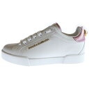 DOLCE & GABBANA(ドルチェアンドガッバーナ) サイズ:38.5/24.5cm PORTOFINO ポルトフィーノ パールロゴ レザーローカットスニーカー ホワイト×ピンク レディース 38.5/24.5cm【新古品/中古】【程度S】【カラーホワイト】【オンライン限定商品】