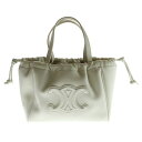 CELINE(セリーヌ) キュイル トリオンフ ロゴ スモール カバ ドローストリング レザー 2WAY ハンド ショルダーバッグ ゴールド金具 ホワイト 111013DU3【中古】【程度A】【カラーホワイト】【取扱店舗BRING京都河原町店】