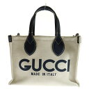 GUCCI(グッチ) プリント 2WAYバッグ ショルダーバッグ ハンドバッグ ミニトートバッグ ネイビー×アイボリー キャンバス×レザー シルバー金具 772144【中古】【程度A】【カラーネイビー】【取扱店舗新宿】