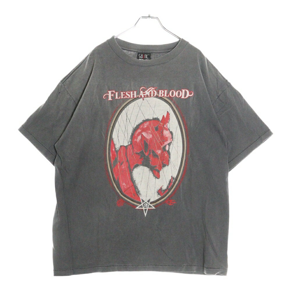 SAINT MICHAEL(セントマイケル) サイズ:XL 23SS DEVIL SHORT SLEEVE T-SHIRT ヴィンテージ加工デビルフロントプリントクルーネック半袖Tシャツカットソー グレー SM-S23-0000-002【中古】【程度B】【カラーグレー】【取扱店舗BRING京都河原町店】
