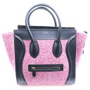 CELINE(セリーヌ) ラゲージ ミニ ショッパー トートバッグ ハンドバッグ ブラック×パープル ゴールド金具 ツイード×レザー【中古】【程度B】【カラーブラック】【取扱店舗新宿】