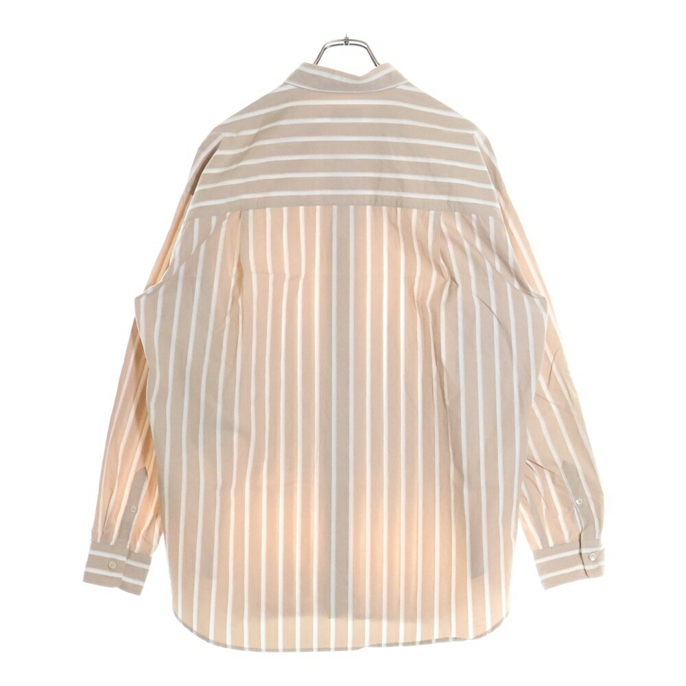 UNDECORATED(アンデコレイテッド) サイズ:3 Hi Count Cotton Stripe L/S Shirt ハイカウントコットン ストライプ レギュラーカラー 長袖シャツ ベージュ/ホワイト UDS22204【中古】【程度B】【カラーベージュ】【取扱店舗BRING福岡天神店】