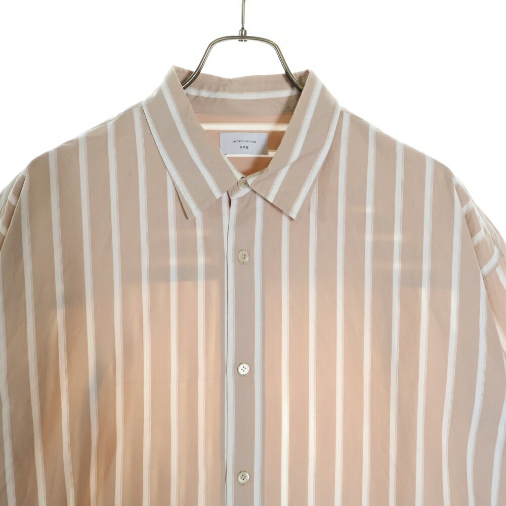 UNDECORATED(アンデコレイテッド) サイズ:3 Hi Count Cotton Stripe L/S Shirt ハイカウントコットン ストライプ レギュラーカラー 長袖シャツ ベージュ/ホワイト UDS22204【中古】【程度B】【カラーベージュ】【取扱店舗BRING福岡天神店】