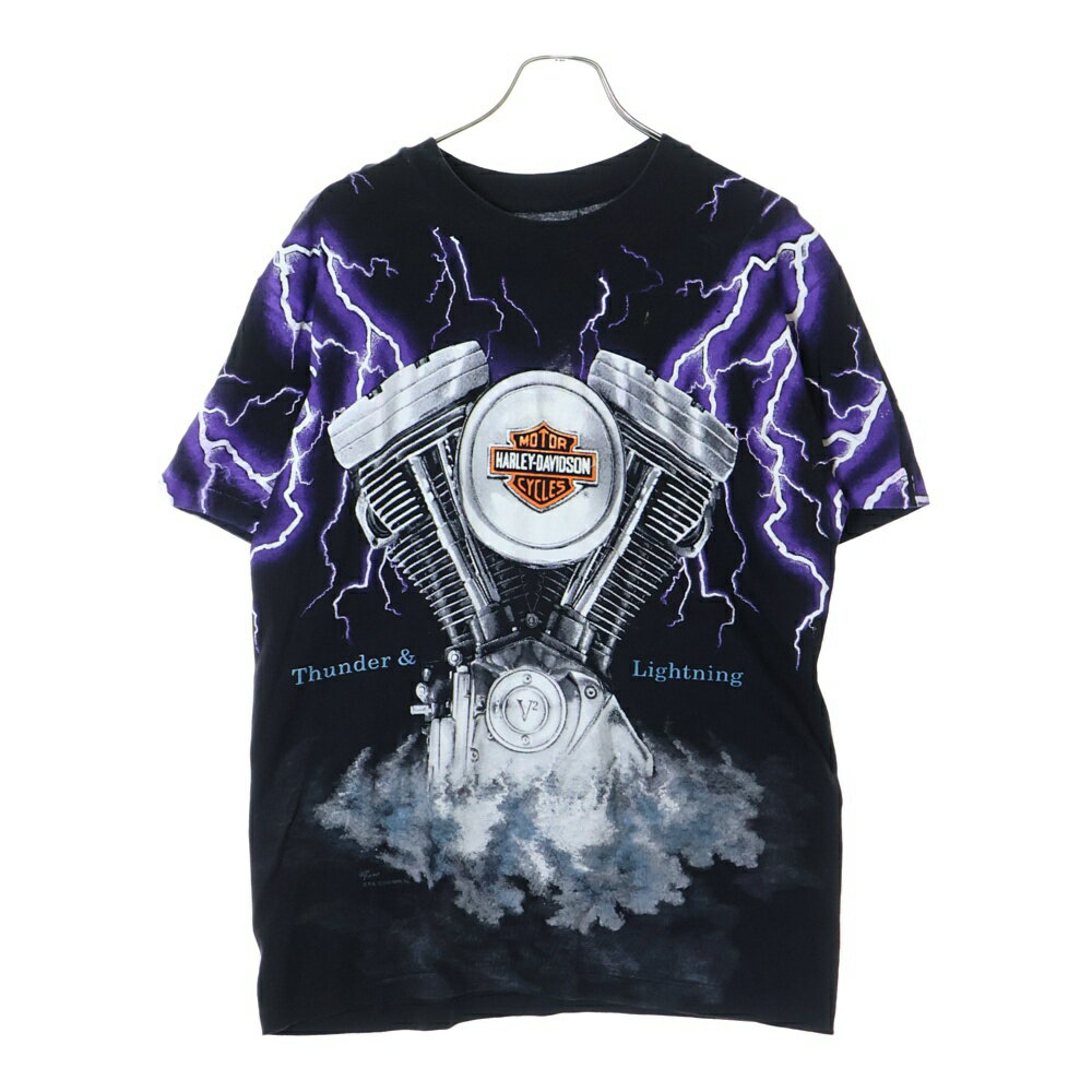 VINTAGE(ヴィンテージ) 90S Harley Davidson Thunder & Lightning ハーレーダビッドソン サンダー ライトニング オーバープリント 半袖Tシャツ ブラック【中古】【程度B】【カラーブラック】【取扱店舗AWESOME高円寺店】