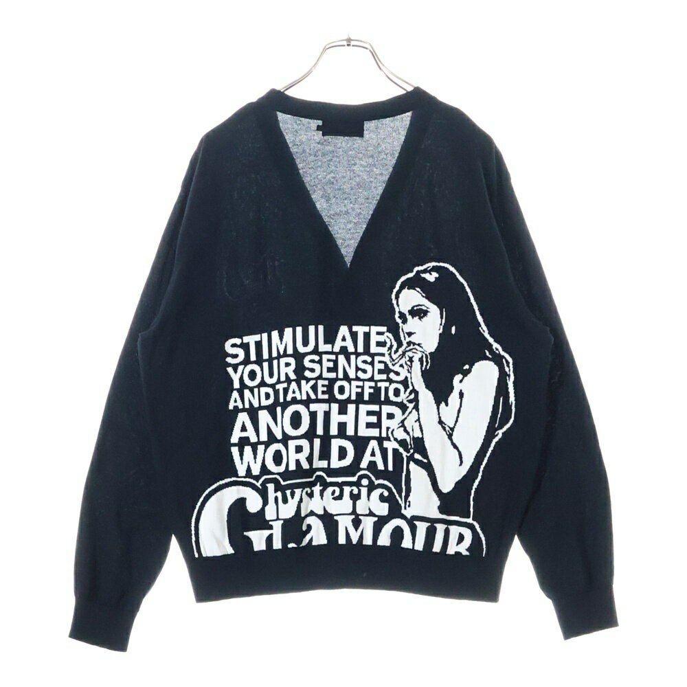 HYSTERIC GLAMOUR(ヒステリックグラマー) サイズ:L SMOKING GIRL スモーキングガール ジャカード 両面プリントコットンカーディガン ブラック 02251ND03【中古】【程度A】【カラーブラック】【取扱店舗BRING福岡天神店】