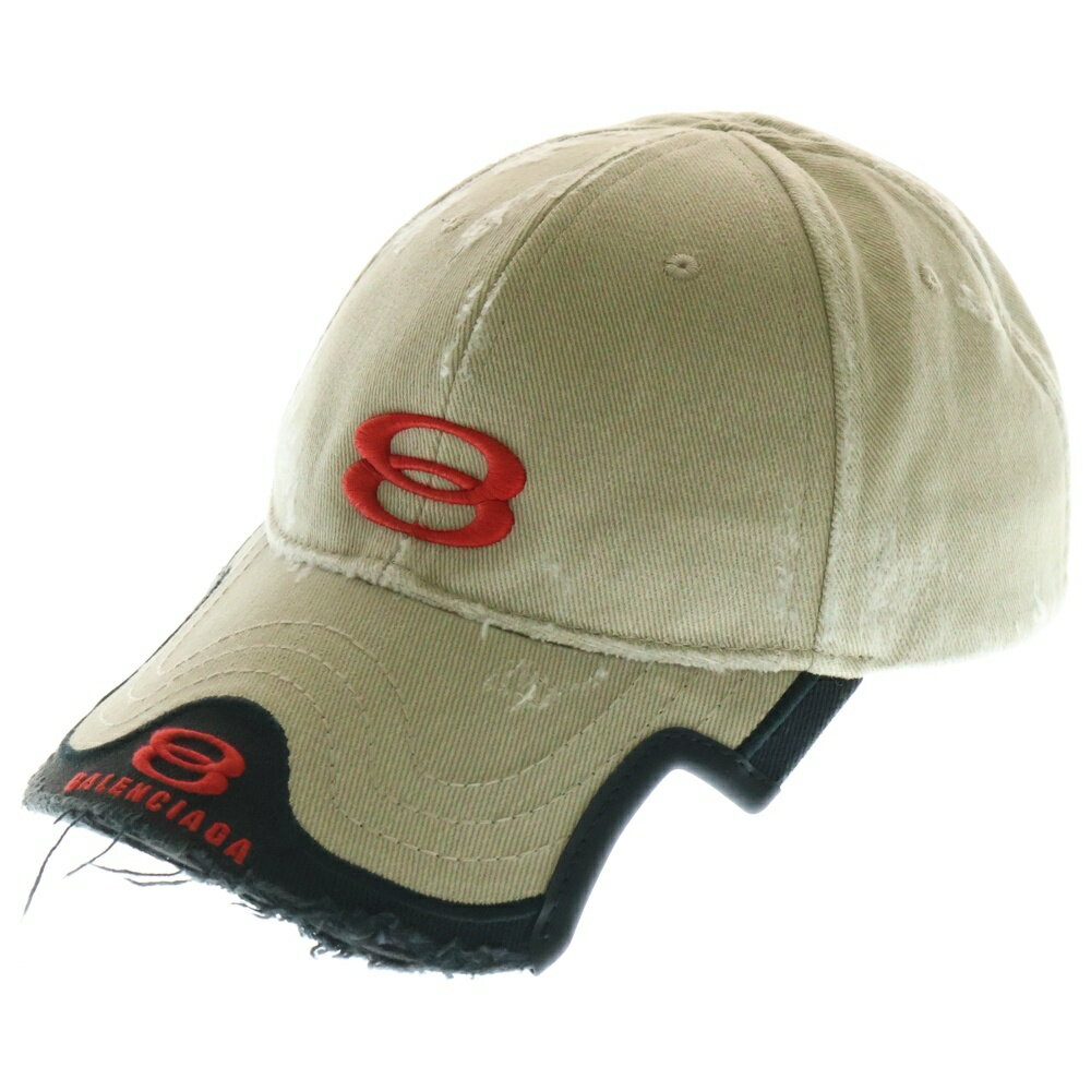 BALENCIAGA(バレンシアガ) サイズ:L 23SS Double Unity Cap ダメージ加工 6パネル キャップ ブラウン【中古】【程度A】【カラ...