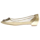 MANOLO BLAHNIK(マノロブラニク) サイズ:35 HANGISIFLAT ハンギシ フラットシューズ パンプス ゴールド レディース【中古】【程度B...