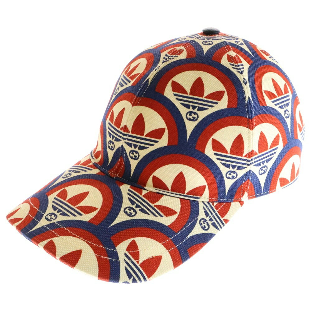 GUCCI(グッチ) サイズ:L ×adidas Trefoil Print Baseball アディダス トレフォイルロゴ プリント 総柄 キャンバス レザー...