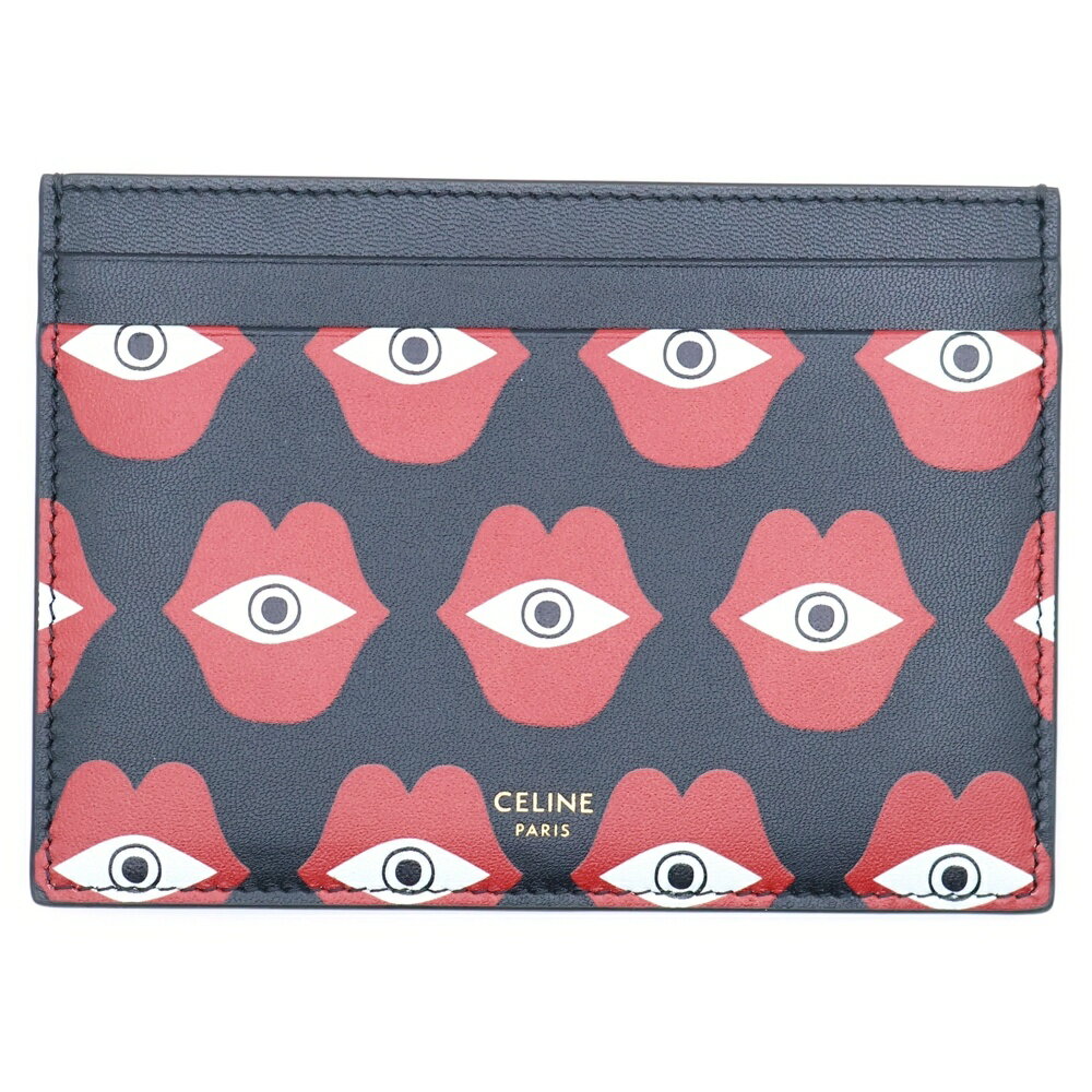 CELINE(セリーヌ) テレパシー・ラブ カードケース ブラック×レッド レザー パスケース【中古】【程度A】【カラーブラック】【オンライン限定商品】