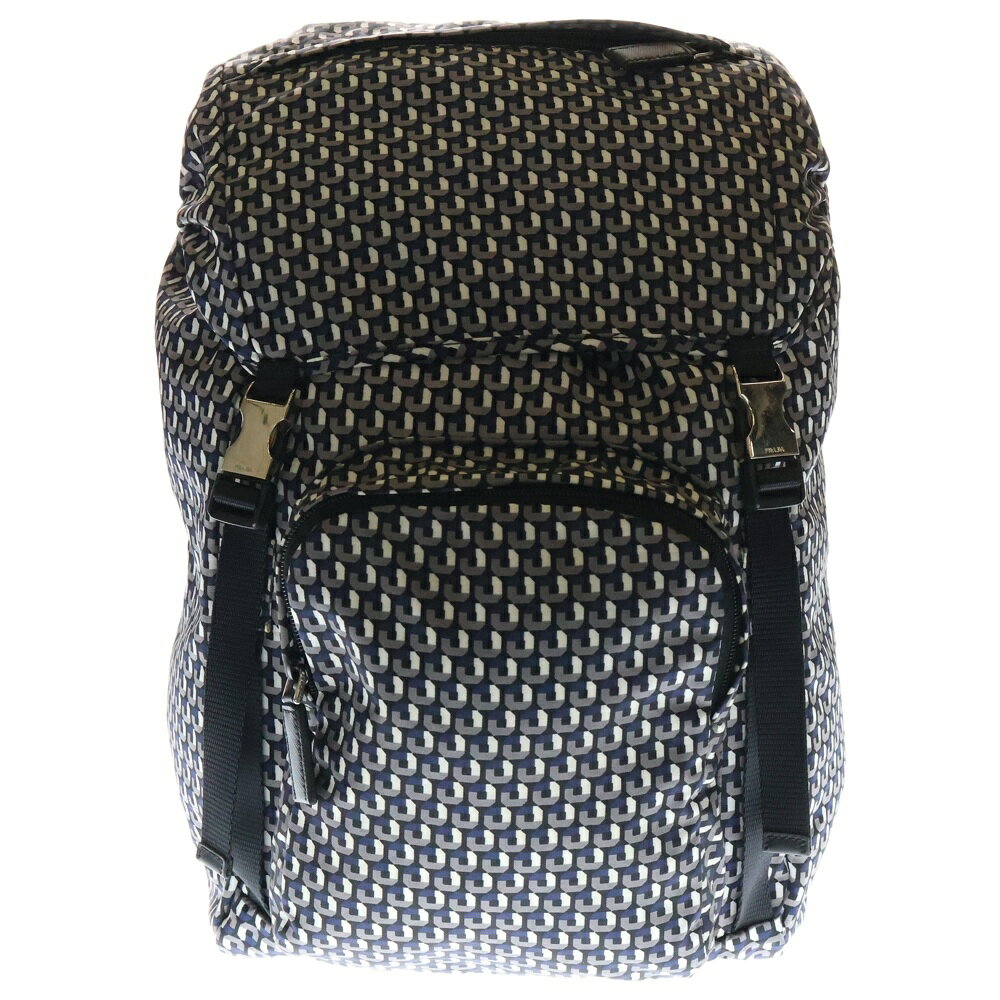 PRADA(プラダ) サイズ:- バックパック リュックサック ブラック×ホワイト×ブルー マルチカラー ナイロ..