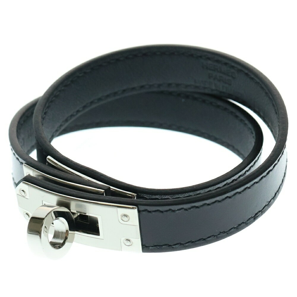 HERMES(エルメス) サイズ:- ケリードゥブルトゥール ブレスレット ブラック シルバー金具 レザー W刻印【中古】【程度B】【カラーブラック】【取扱店舗BRING渋谷ANNEX店】