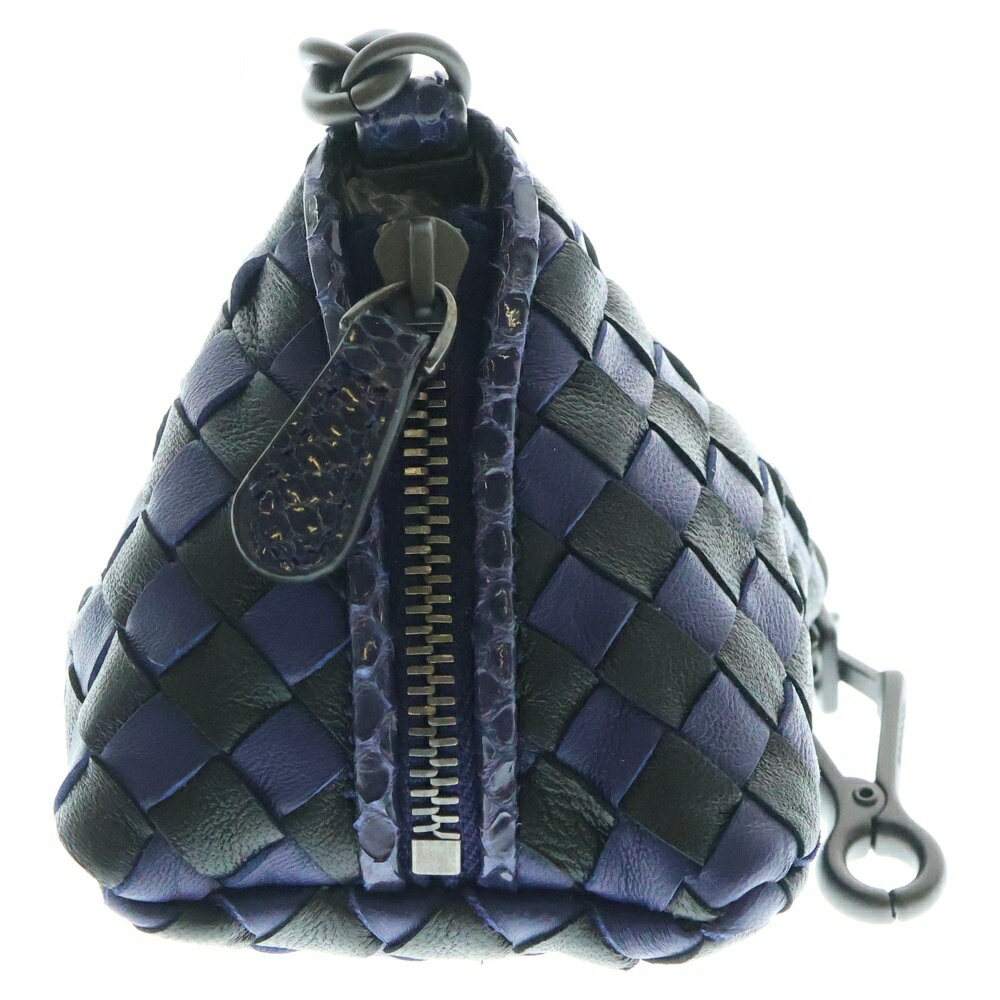 BOTTEGA VENETA(ボッテガヴェネタ) サイズ:- ミニポーチ バッグチャーム 小物入れ キーリング ブルー×ブラック カーフ&パイソン【中古】【程度A】【カラーブラック】【オンライン限定商品】