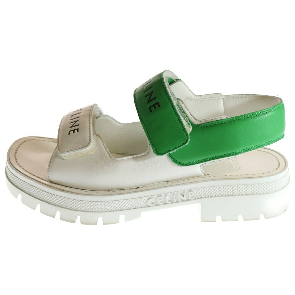 CELINE(セリーヌ)レオ ベルクロストラップ レザースポーツサンダル レディース ホワイト/グリーン ブランド CELINE 品名 レオ ベルクロストラップ レザースポーツサンダル レディース ホワイト/グリーン 表記サイズ 38 サイズガイドはコチラ 実寸 アウトソール：27センチ ワイズ：11センチ ヒール：4センチ 素材表記 表記無し/原産国：イタリア製 カラー ホワイト/グリーン 商品状態 使用感有り ソール全体に汚れ有り かかとにすり減り有り 付属品：写真に写っているものがすべてになります。 備考：- ※撮影されていないダメージがある場合もございます。画像をご用意いたしますので、お気軽にご相談くださいませ。 ※商品本体の状態についての掲載となります。付属品の品質や状態は掲載には含まない場合がございますので、ご不明点がございましたらお問合せくださいませ。 商品番号 2125I180016※お問い合わせの際は、こちらの商品番号をお伝えいただくとスムーズです。 注意事項 ※掲載商品は実店舗等で同時販売しており、欠品になる場合がございます。 恐れ入りますがその際はキャンセルとなりますため、予めご了承くださいませ。 ※原則、お客様都合でのキャンセル・返品はお受けできません。 ≪返品について詳しくはこちらをご覧くださいませ。≫ ご利用の際はショッピングガイドを必ずご一読の上、ご購入へお進みくださいませ。 状態ランク B N 新品～未使用品 新品未開封品になります。 S 新品同様品または試着程度の使用感があります。 A 使用感の少ない比較的状態の良い中古品になります。 B 着用感があり若干の汚れ・ダメージが見受けられる中古品になります。 C 汚れ・ダメージが多数見受けられ難がある中古品になります。 【取扱店舗】 BRING 京都河原町店 TEL: 075-555-3354 このブランドの他の商品を見る