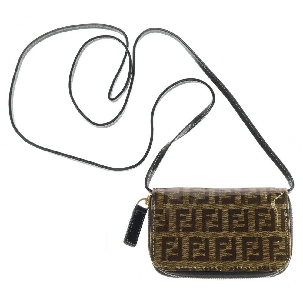 FENDI(フェンディ) ズッキーノ ズッカ柄 クリスタル ウォレットオンストラップ ショルダーバッグ ブラウン【中古】【程度B】【カラーブラウン】【取扱店舗BRING：RED新宿東口店】