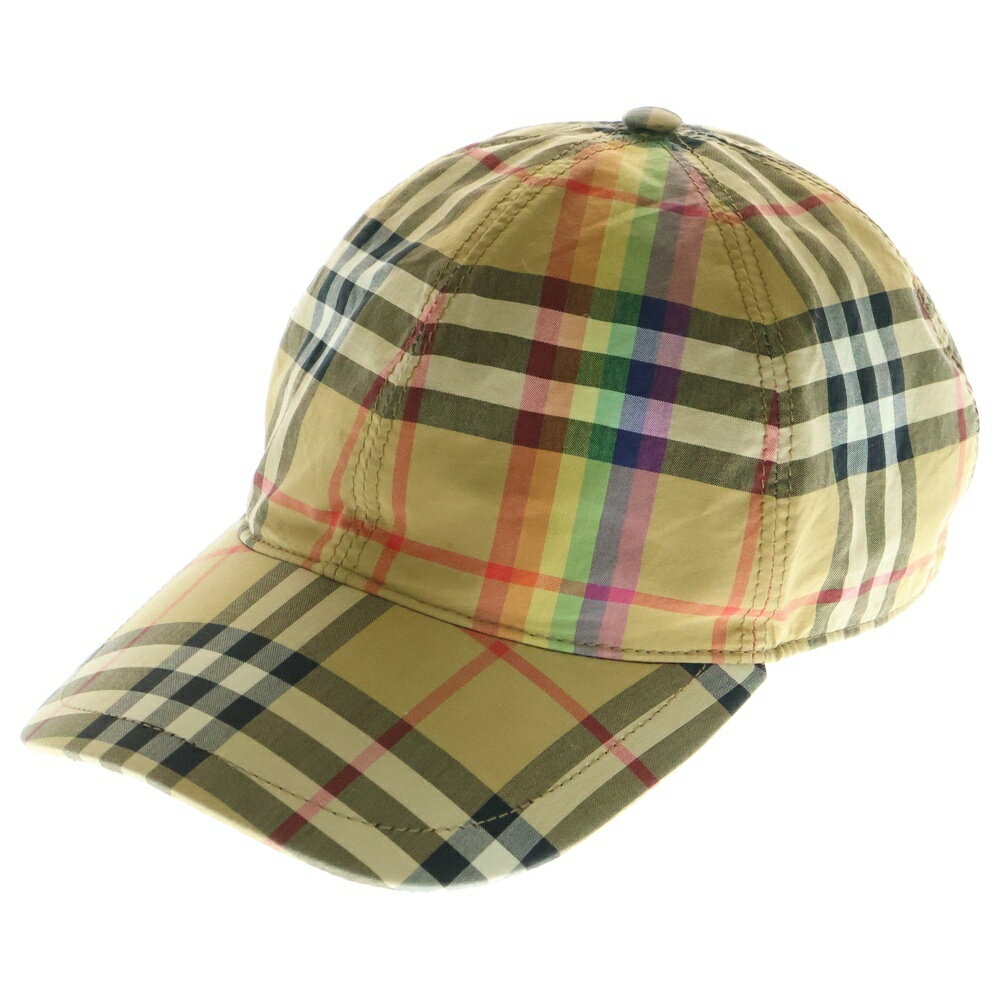 BURBERRY(バーバリー) サイズ:M/L ノバチェック レインボーライン ベースボールキャップ 帽子 ベージュ 4077526【中古】【程度A】【カラーベ...