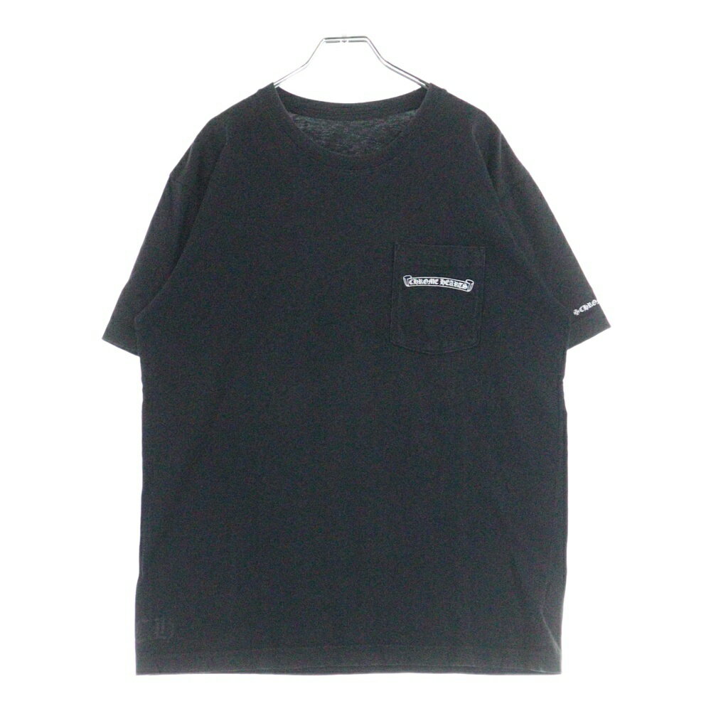 CHROME HEARTS(クロムハーツ) サイズ:L バックスクロールラベルプリント 胸ポケット 半袖Tシャツ カットソー ブラック【中古】【程度B】【カラーブラック】【取扱店舗BRING仙台店】