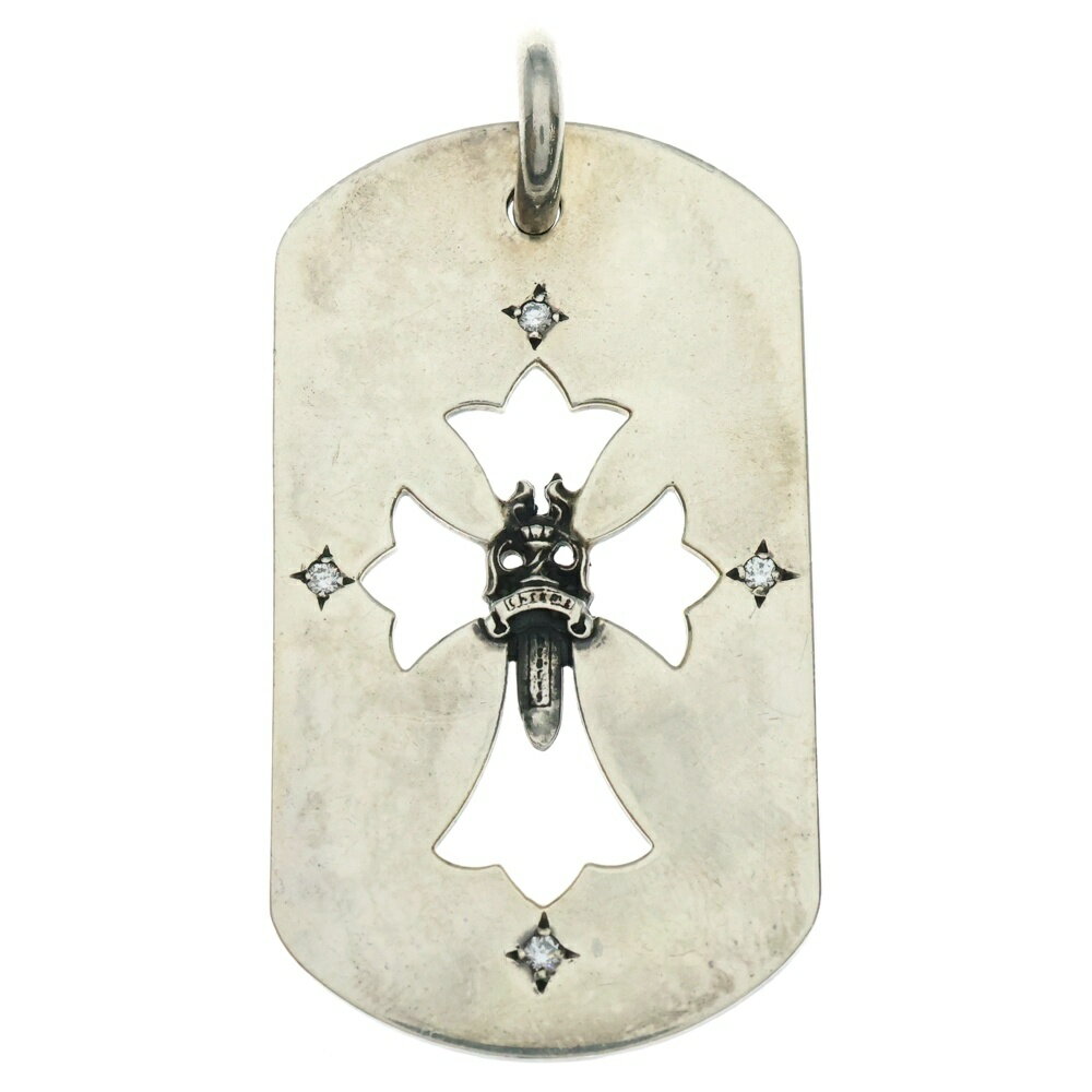 CHROME HEARTS(クロムハーツ) D TAG LRG FLE DAG AFTER 4P DIAフレア ダガー アフター 4Pダイヤ ラージ ドッグタグ ペンダントトップ シルバー【中古】【程度B】【カラーシルバー】【取扱店舗OneStyle原宿店】