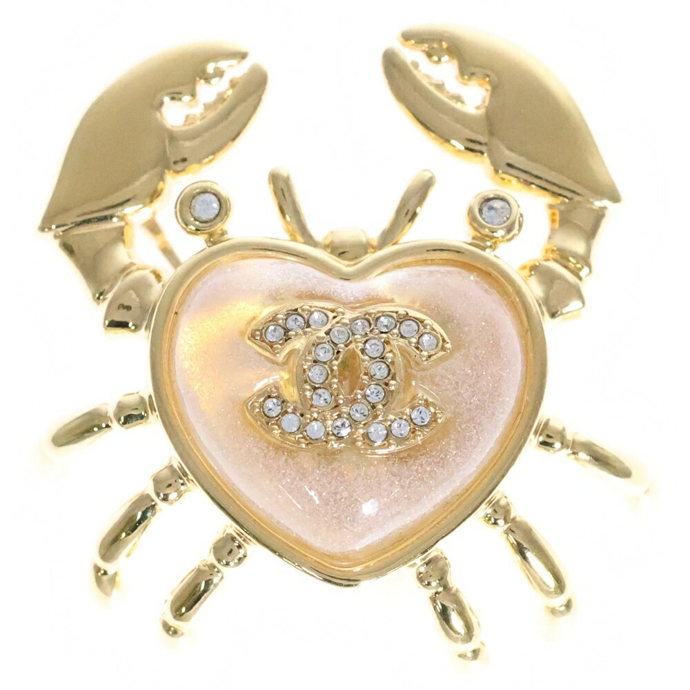 CHANEL(シャネル) カニモチーフ ハート ココマーク ラインストーン装飾 ブローチ ゴールド【中古】【程..