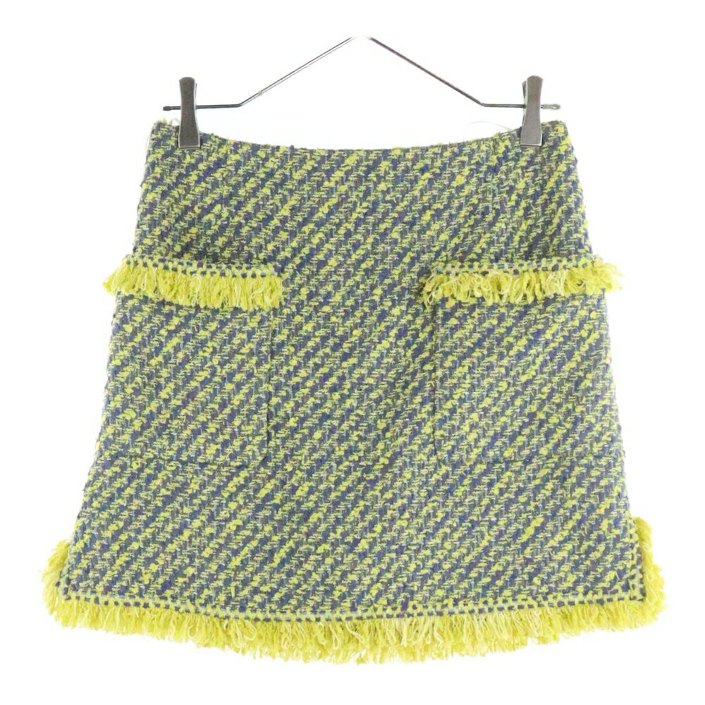 LOUIS VUITTON(ルイヴィトン) サイズ:36 14SS コットン ツイード フリンジ セミフレア ミニ スカート イエロー/ブルー レディース RW141A F5SK 14BTX【中古】【程度B】【カラーイエロー】【取扱店舗BRING心斎橋店】