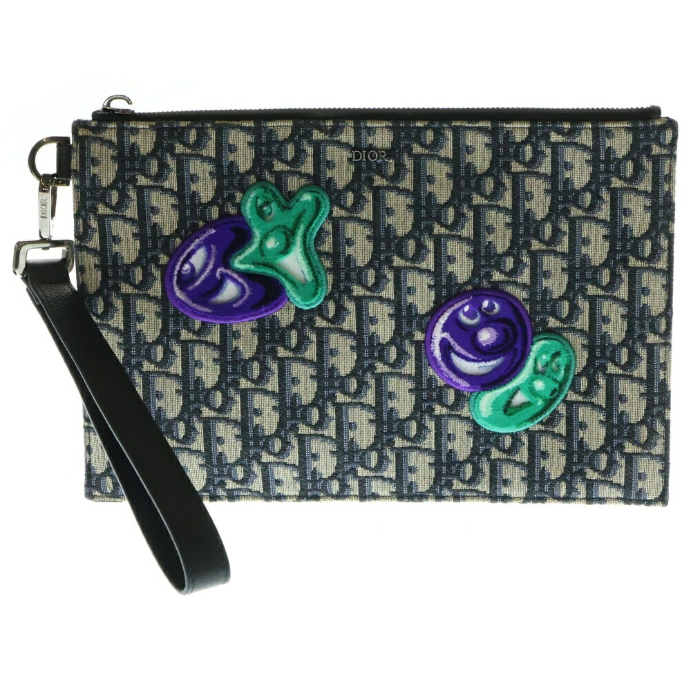 DIOR(ディオール) ×KENNY SCHARF Clutch Bag ケニーシャーフ パッチ付き オブリーク クラッチバッグ セ..