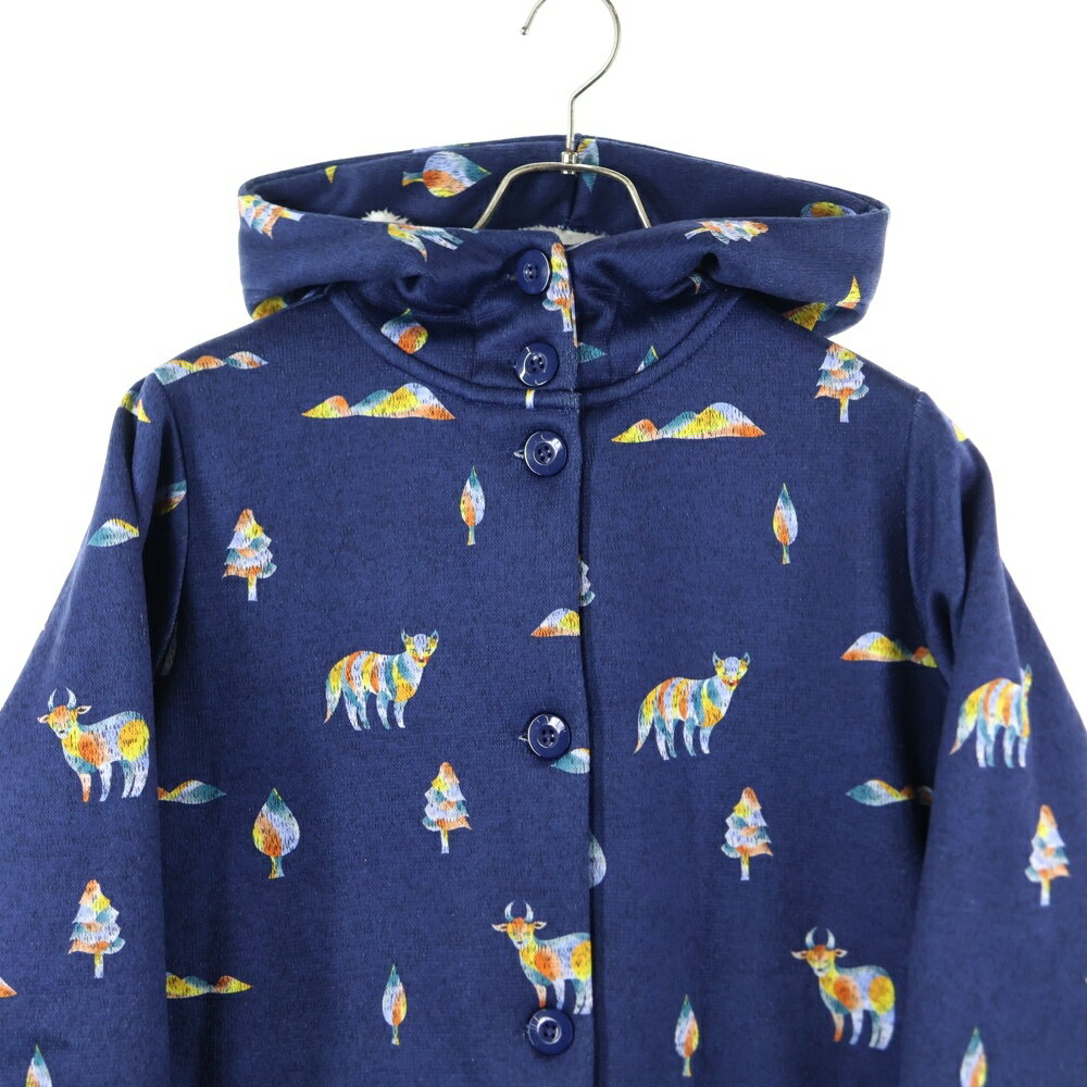 graniph(グラニフ) サイズ:W/F 裏起毛 総柄 フーデッドボタンジャケット アウター ネイビー【中古】【程度B】【カラーネイビー】【オンライン限定商品】