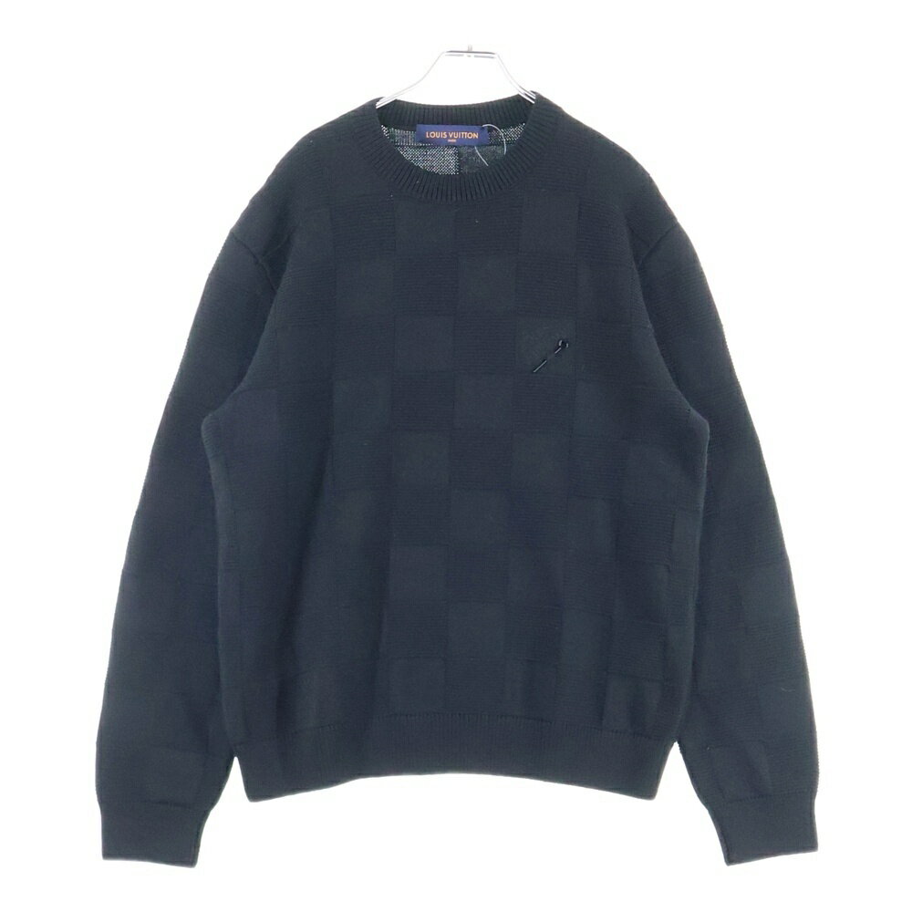 LOUIS VUITTON(ルイヴィトン) サイズ:M 22AW ダミエスティッチ クルーネック長袖ニット ブラック RM222..