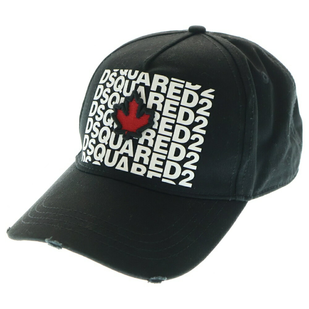 DSQUARED2(ディースクエアード) クラッシュ加工 マルチロゴ ベースボールキャップ 帽子 ブラック【中古】【程度A】【カラーブラック】【取扱店舗BRIN...