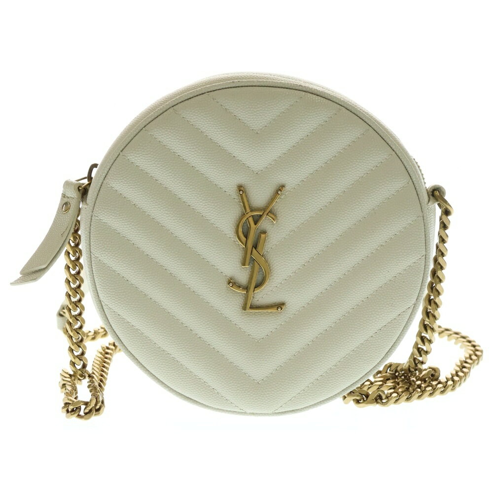 SAINT LAURENT PARIS(サンローランパリ) サンローランパリ ヴィニル ラウンド ショルダーバッグ チェーンバッグ ミニバッグ ホワイト レザー ゴールド金具 610436【中古】【程度A】【カラーホワイト】【取扱店舗BRING：RED新宿東口店】