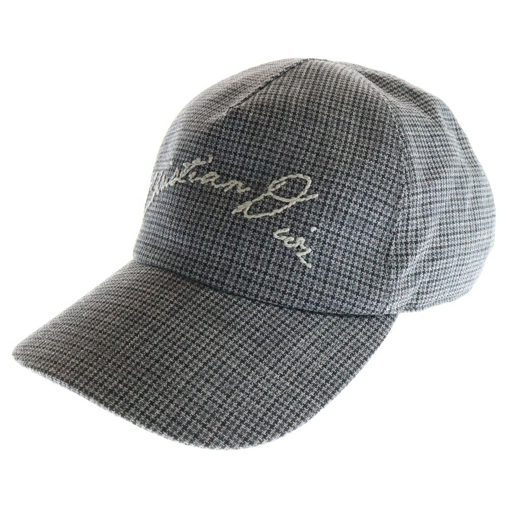 Christian Dior(クリスチャンディオール) サイズ:M ロゴ刺繍 チェック総柄 ウール 5パネル ベースボールキャップ 帽子 グレー 483C901...