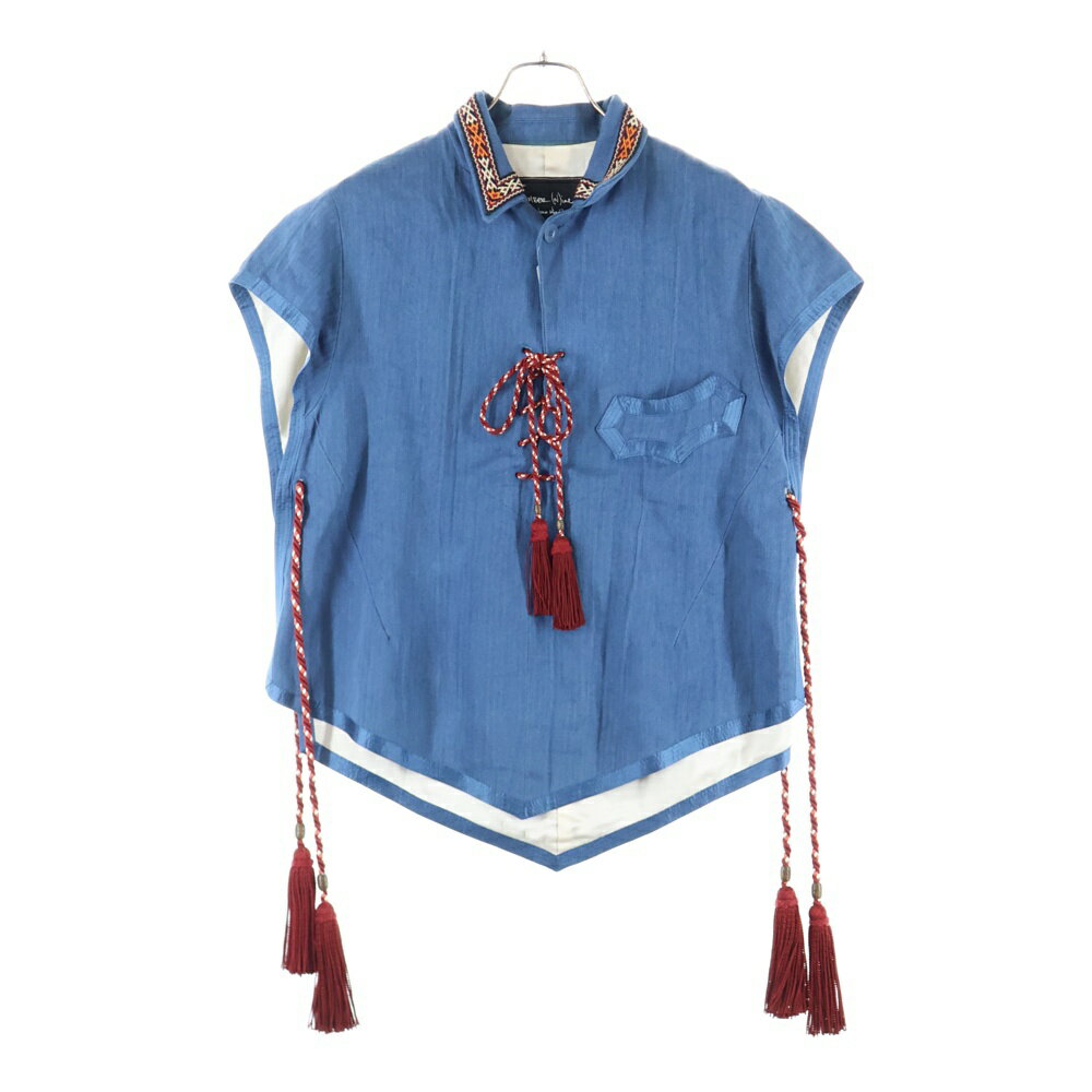 NUMBER (N)INE(ナンバーナイン) 09SS The Lonesome Heroes 本人期 レースアップチュニック モチーフ刺繍ベスト レッド/ブルー【中古】【程度A】【カラーレッド】【取扱店舗AWESOME原宿店】