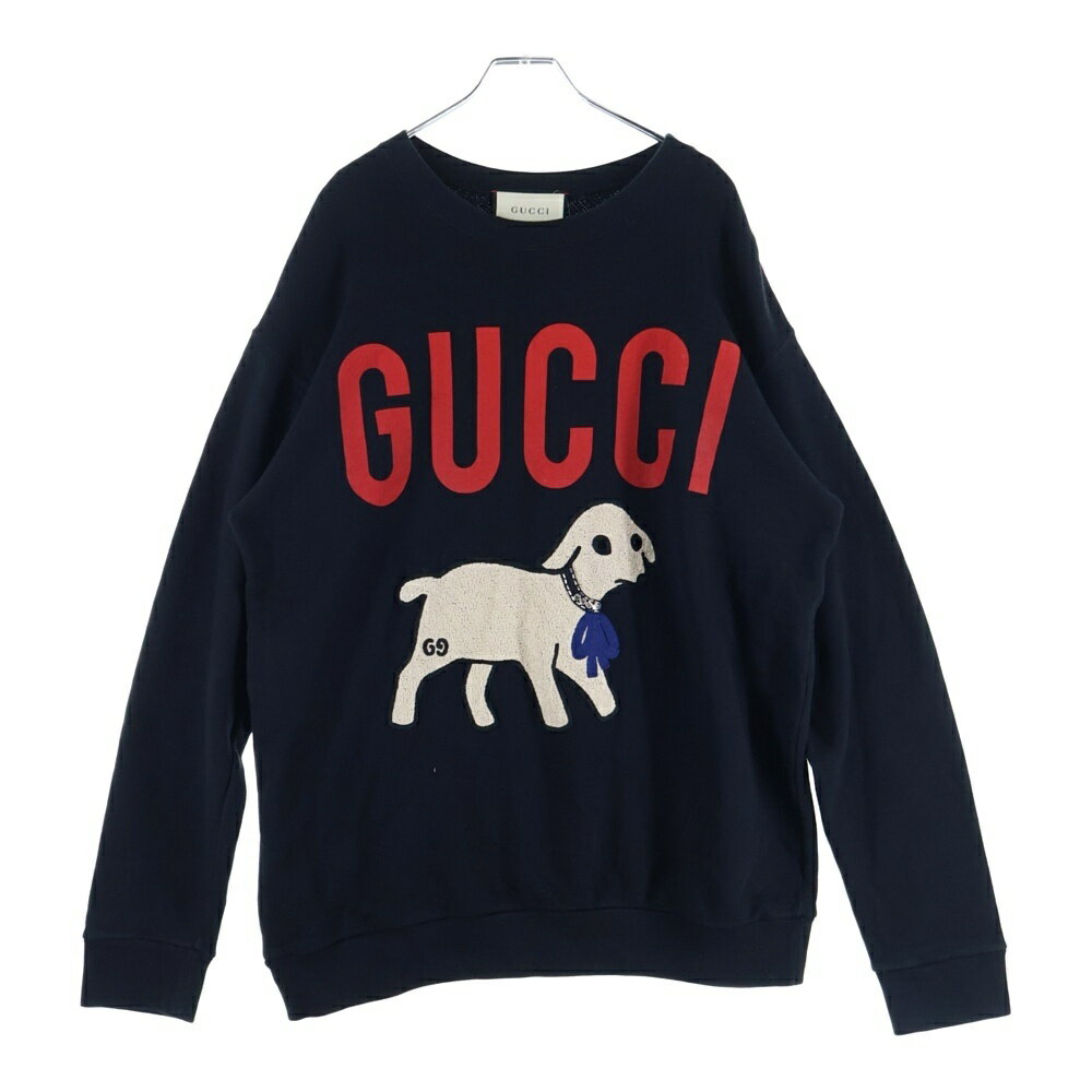 GUCCI(グッチ) サイズ:L Lamb Patch Sweatshirt スパンコール装飾 ドッグ クルーネックスウェットトレ..