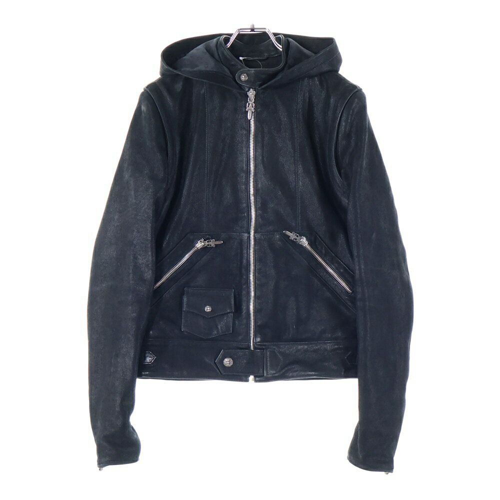 CHROME HEARTS(クロムハーツ) サイズ:S フード付き ダガージップアップ デストロイレザージャケット ブラック【中古】【程度A】【カラーブラック】...