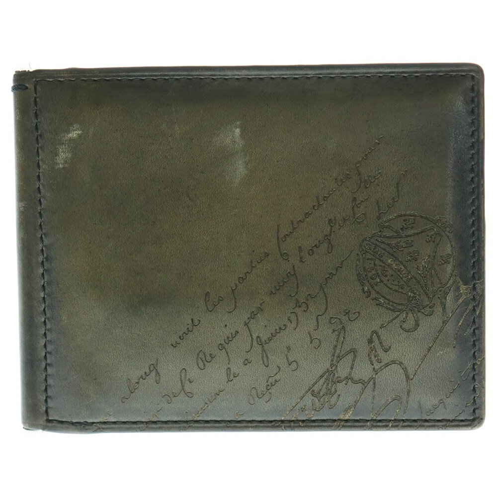 Berluti(ベルルッティ) スクリットレザー カリグラフィ マネークリップ付 ウォレット 二つ折り財布 カ..